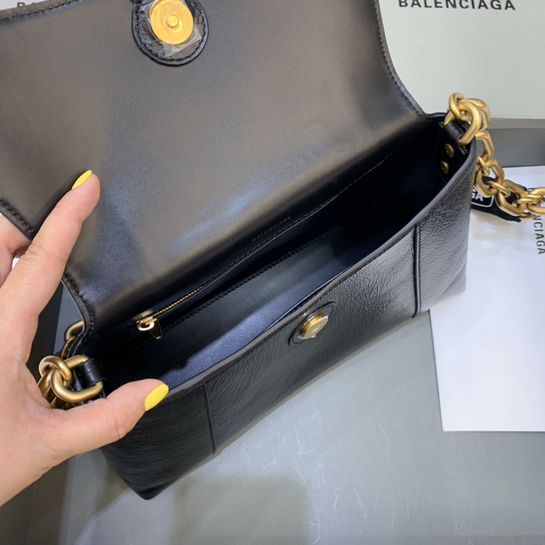 Balenciaga Downtown Small Shoulder Bag With Chain Black